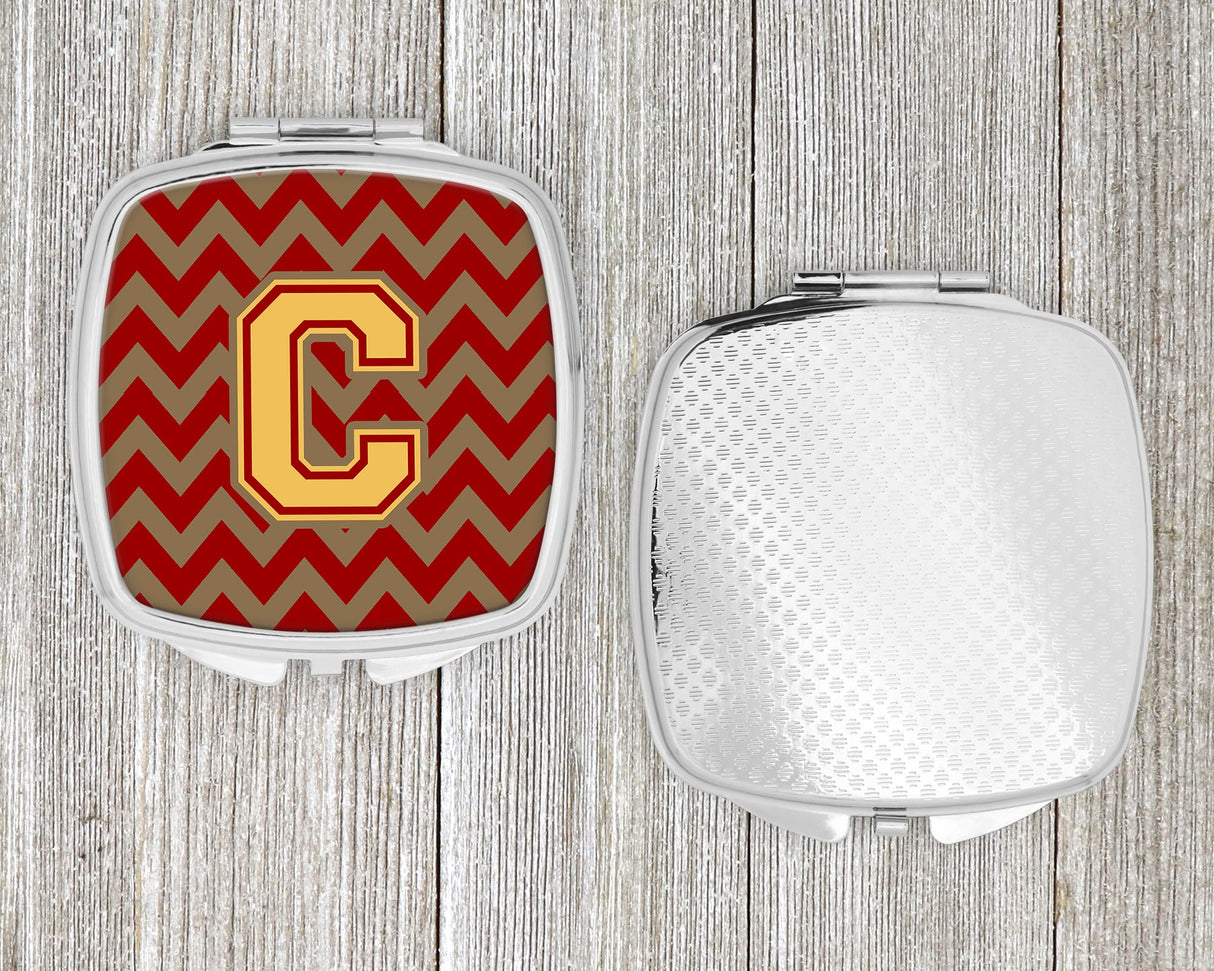 Letter C Chevron Garnet and Gold  Compact Mirror CJ1048-CSCM by Caroline's Treasures