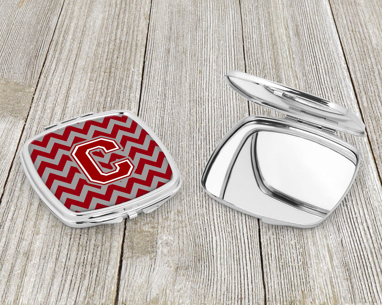 Letter C Chevron Maroon and White Compact Mirror CJ1049-CSCM by Caroline's Treasures