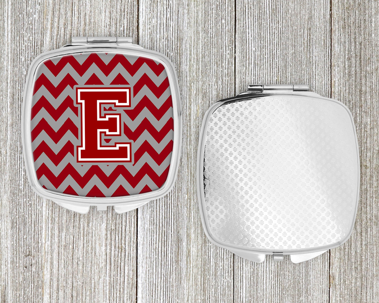 Letter E Chevron Maroon and White Compact Mirror CJ1049-ESCM by Caroline's Treasures