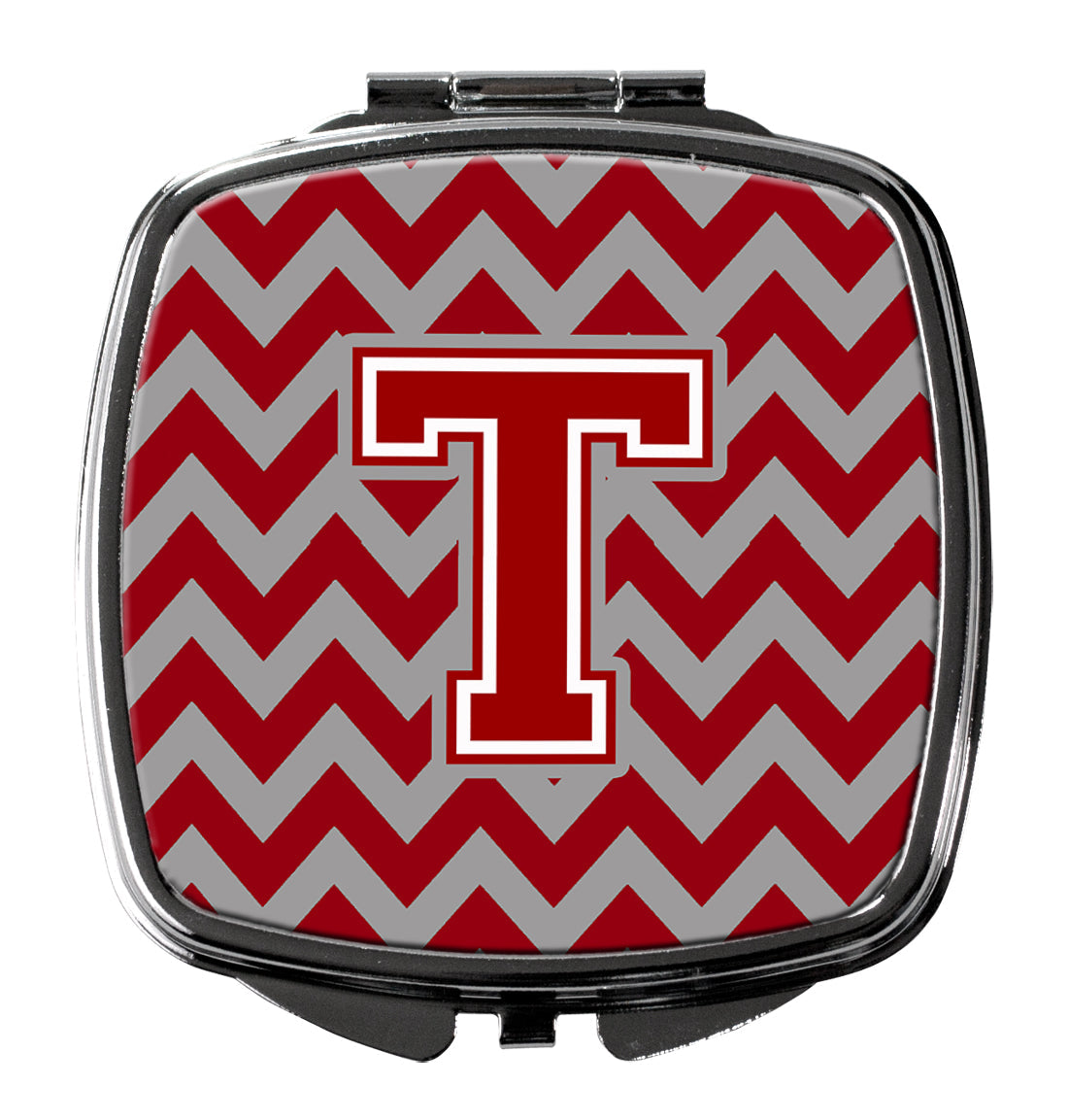 Letter T Chevron Maroon and White Compact Mirror CJ1049-TSCM by Caroline's Treasures