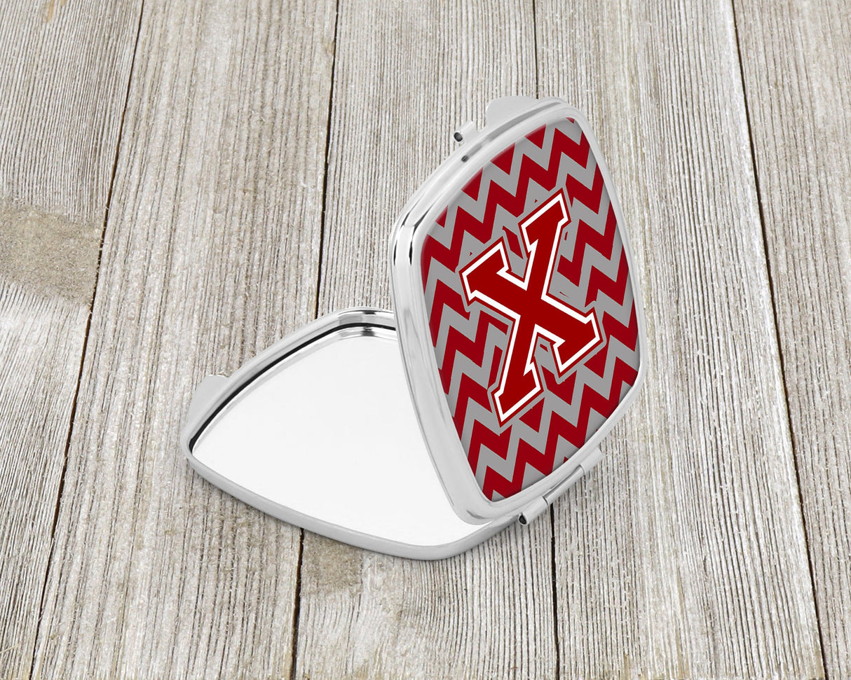 Letter X Chevron Maroon and White Compact Mirror CJ1049-XSCM by Caroline's Treasures