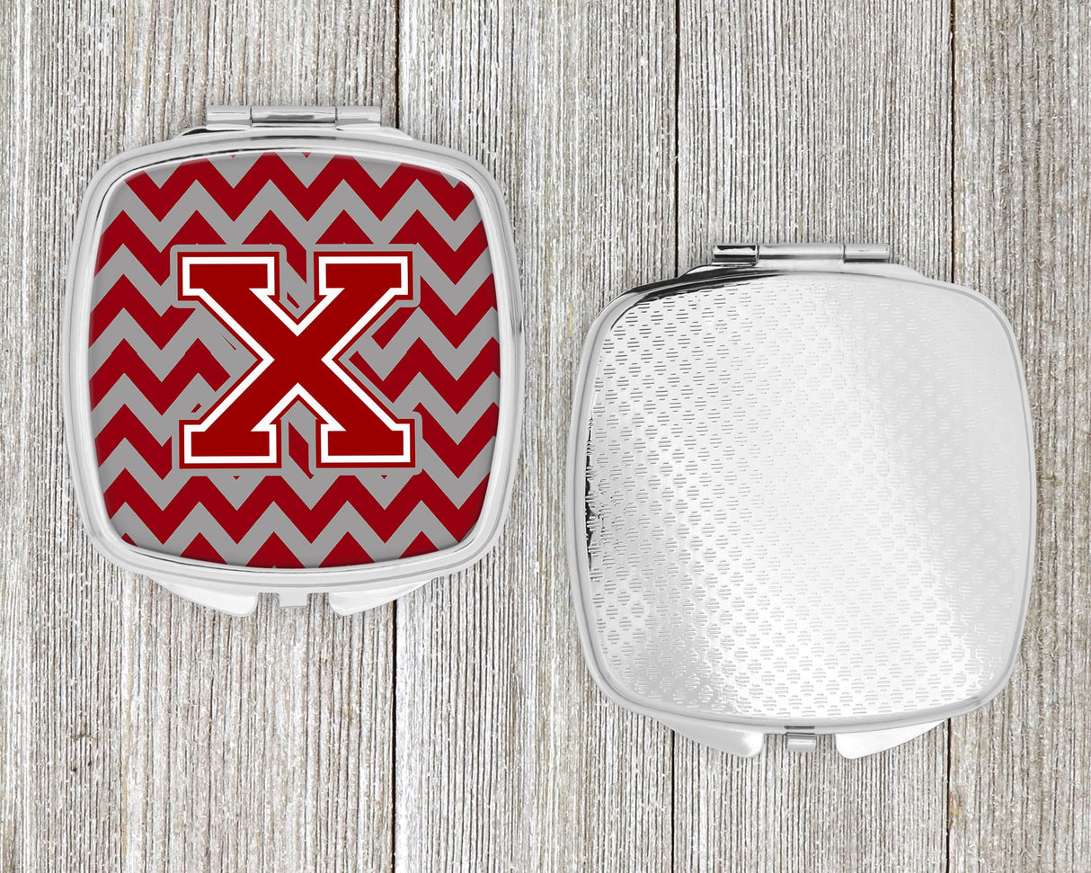 Letter X Chevron Maroon and White Compact Mirror CJ1049-XSCM by Caroline's Treasures