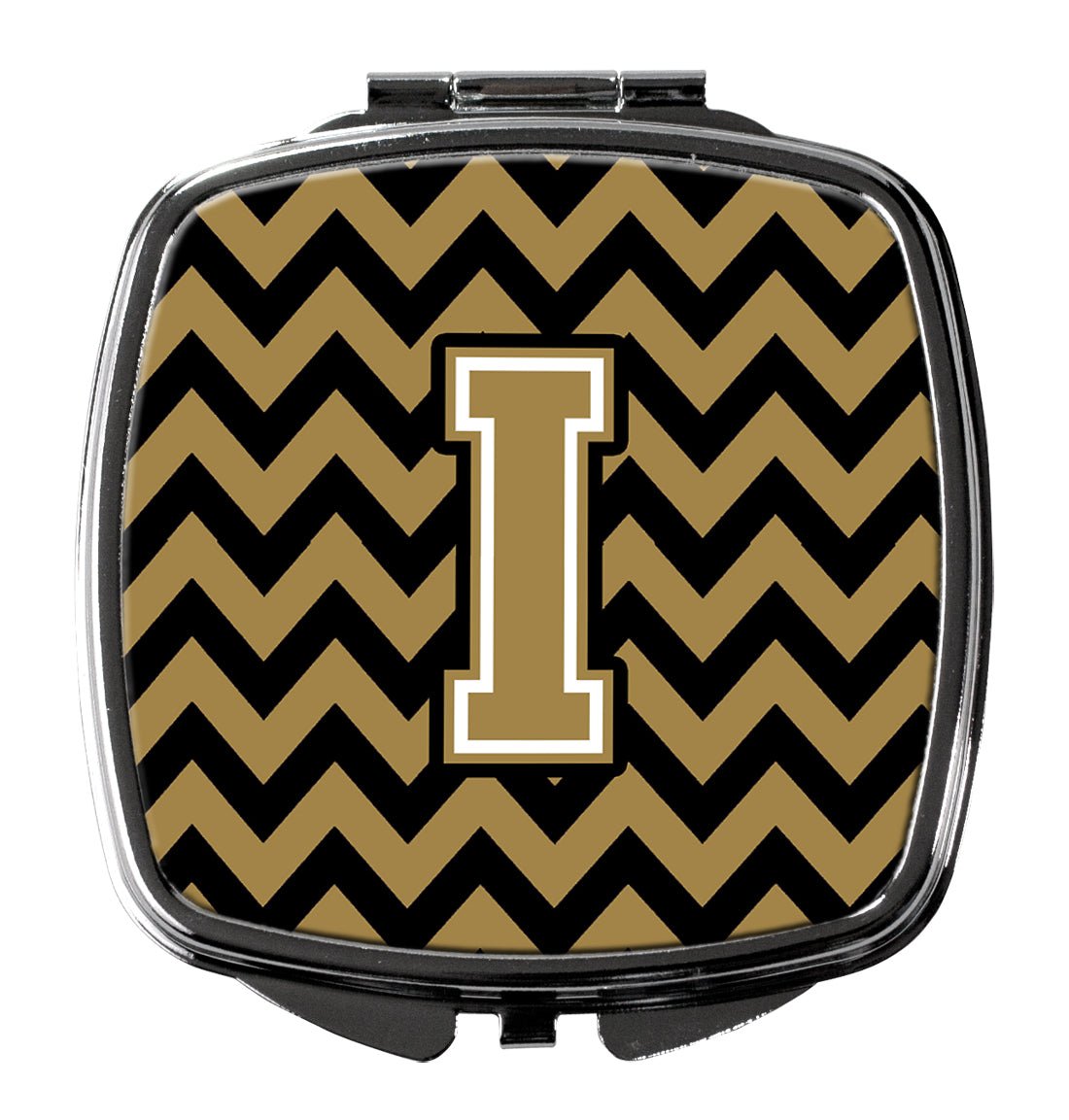 Letter I Chevron Black and Gold  Compact Mirror CJ1050-ISCM by Caroline's Treasures