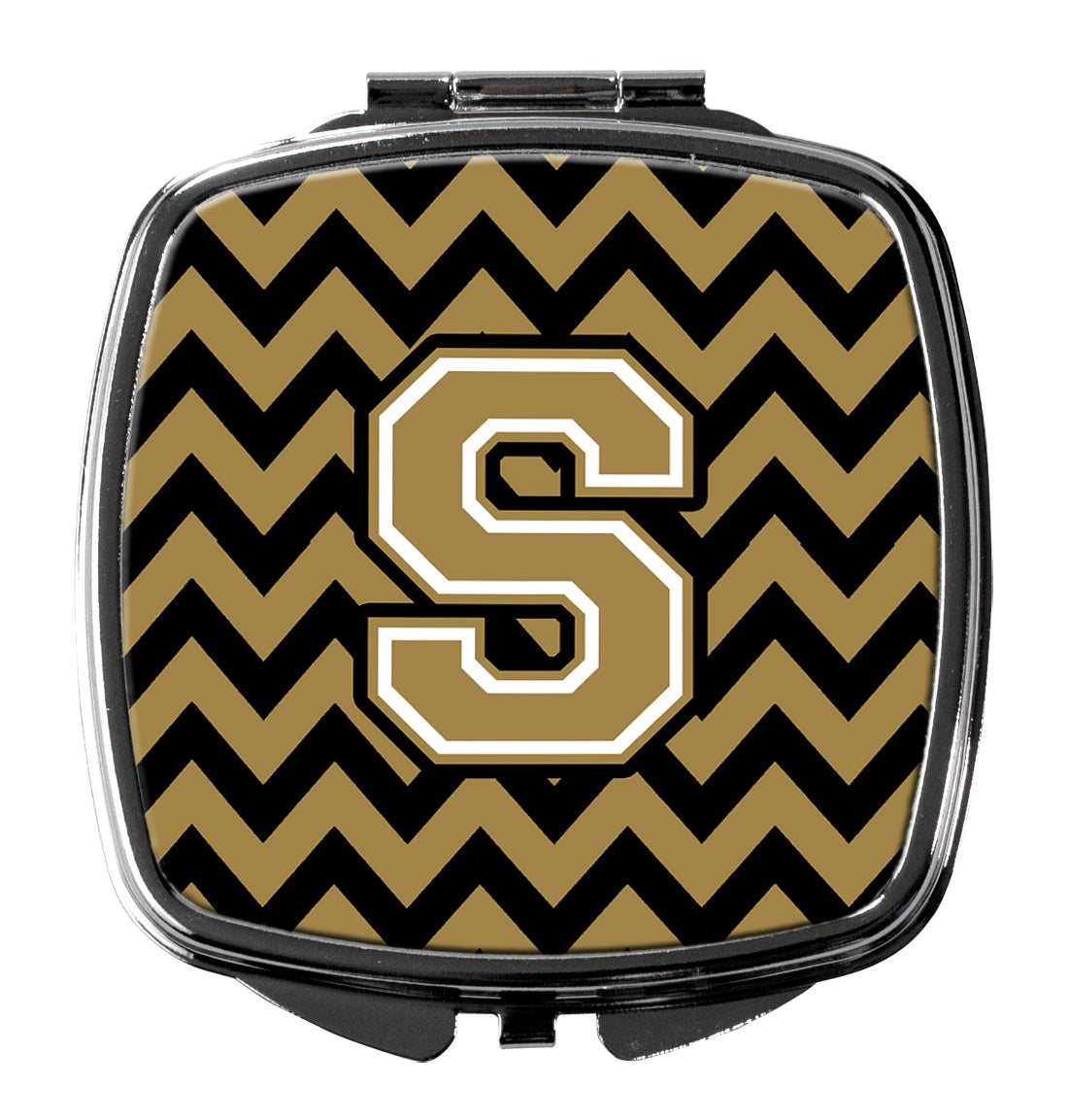 Letter S Chevron Black and Gold  Compact Mirror CJ1050-SSCM by Caroline's Treasures