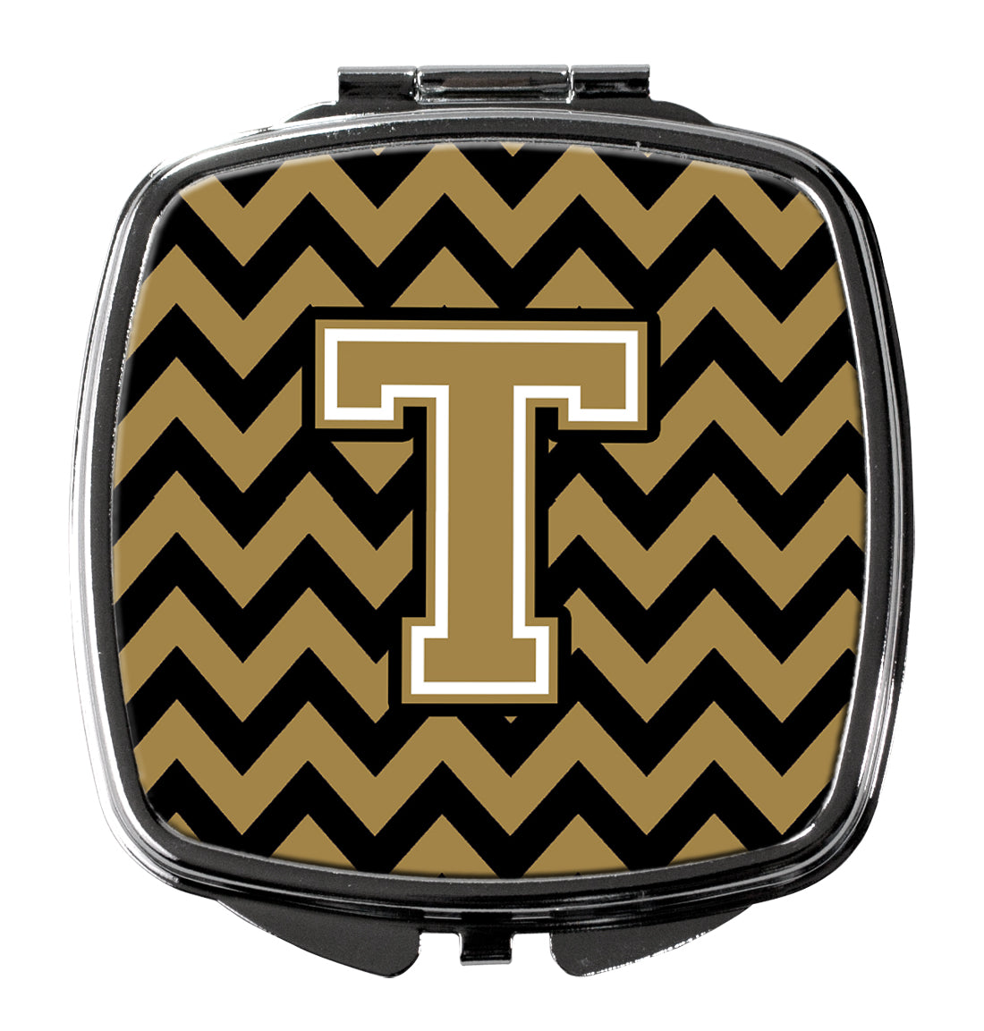 Letter T Chevron Black and Gold  Compact Mirror CJ1050-TSCM by Caroline's Treasures