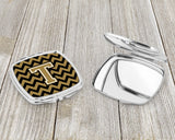 Letter T Chevron Black and Gold  Compact Mirror CJ1050-TSCM by Caroline's Treasures