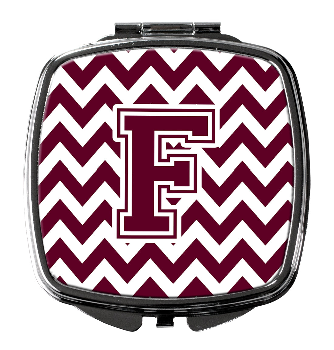 Letter F Chevron Maroon and White  Compact Mirror CJ1051-FSCM by Caroline's Treasures