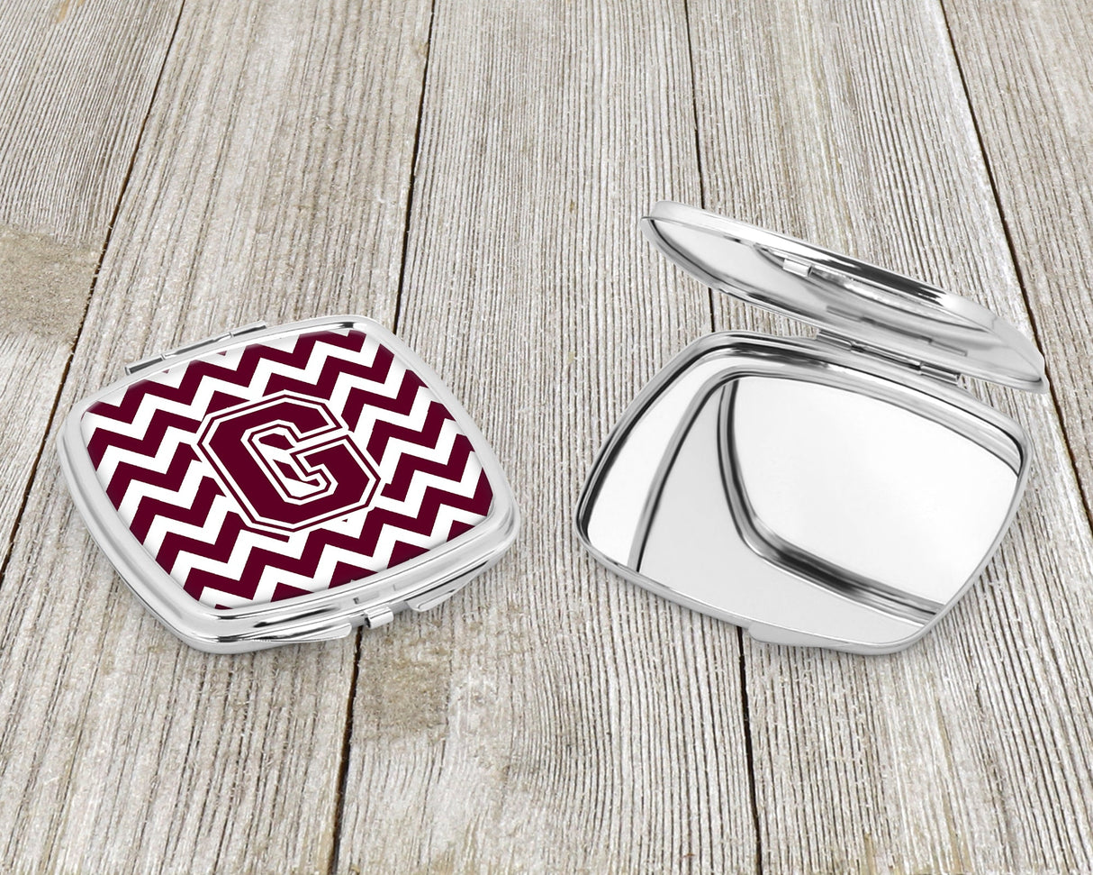 Letter G Chevron Maroon and White  Compact Mirror CJ1051-GSCM by Caroline's Treasures