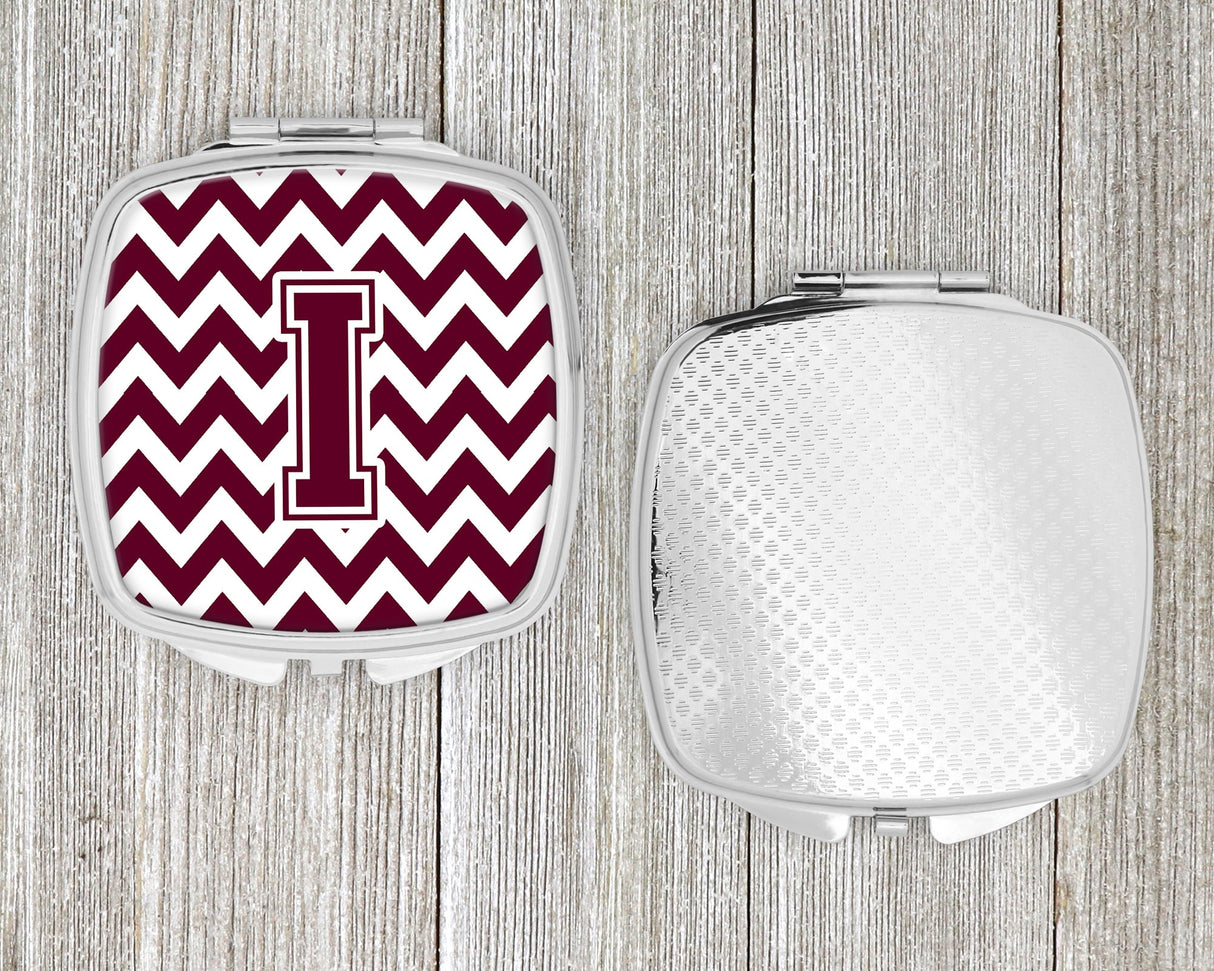 Letter I Chevron Maroon and White  Compact Mirror CJ1051-ISCM by Caroline's Treasures