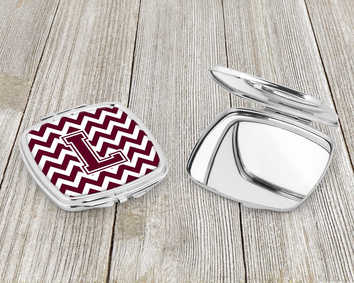 Letter L Chevron Maroon and White  Compact Mirror CJ1051-LSCM by Caroline's Treasures