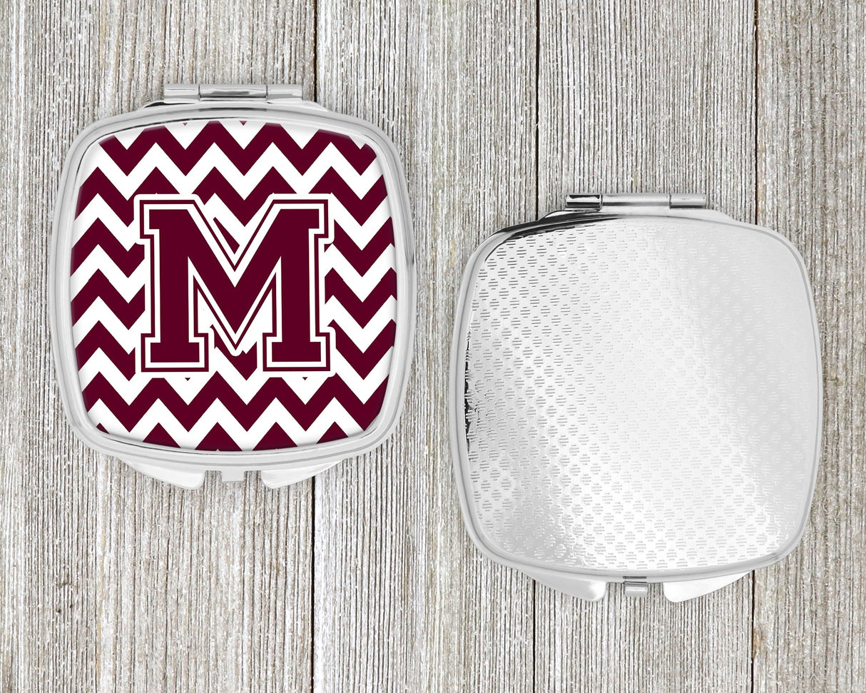 Letter M Chevron Maroon and White  Compact Mirror CJ1051-MSCM by Caroline's Treasures