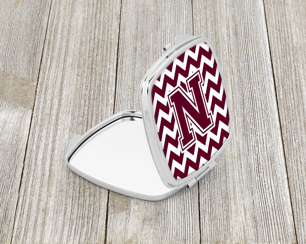 Letter N Chevron Maroon and White  Compact Mirror CJ1051-NSCM by Caroline's Treasures