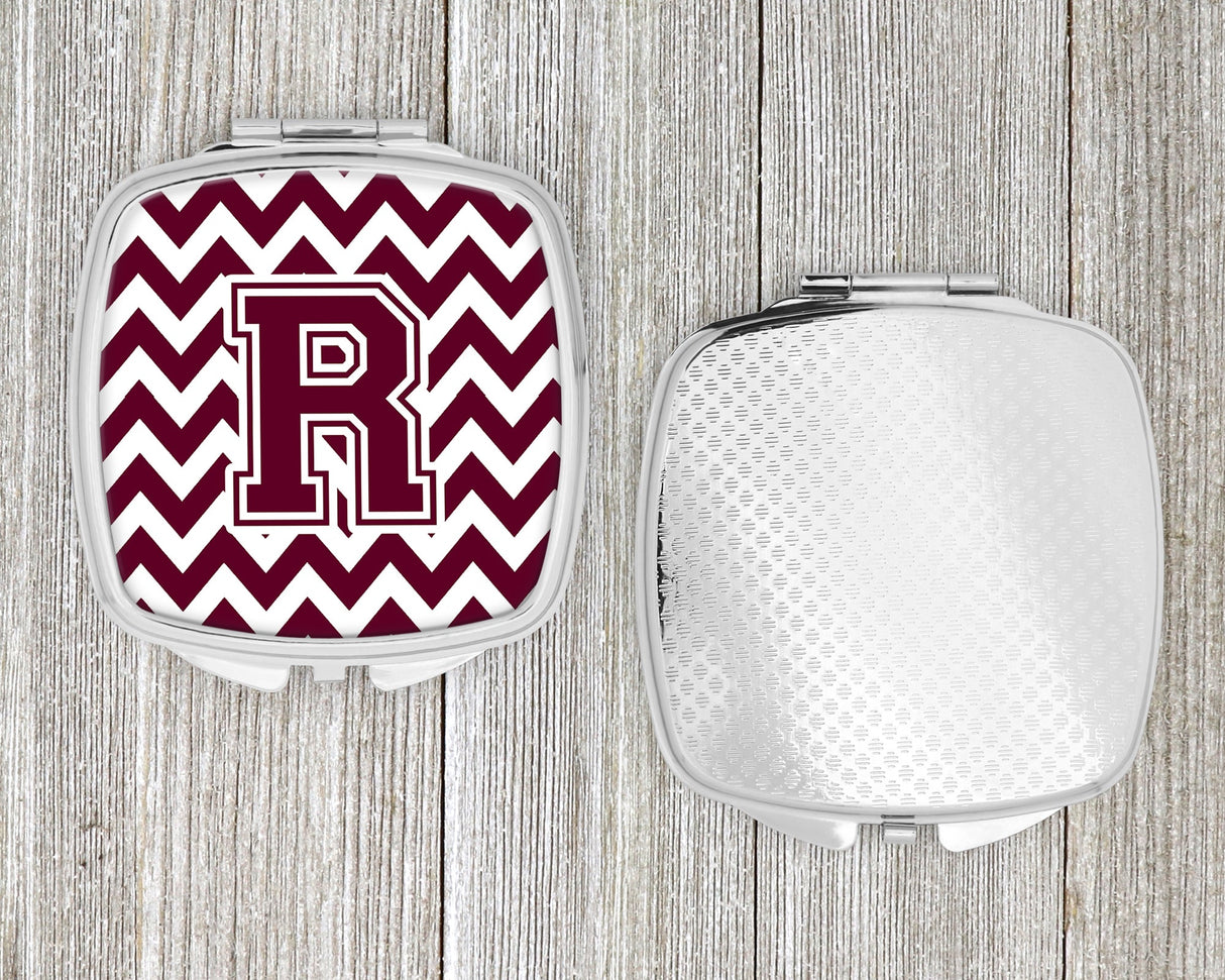 Letter R Chevron Maroon and White  Compact Mirror CJ1051-RSCM by Caroline's Treasures