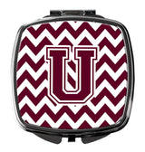 Letter U Chevron Maroon and White  Compact Mirror CJ1051-USCM by Caroline's Treasures