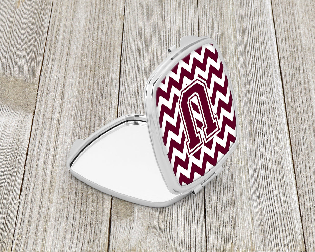 Letter U Chevron Maroon and White  Compact Mirror CJ1051-USCM by Caroline's Treasures