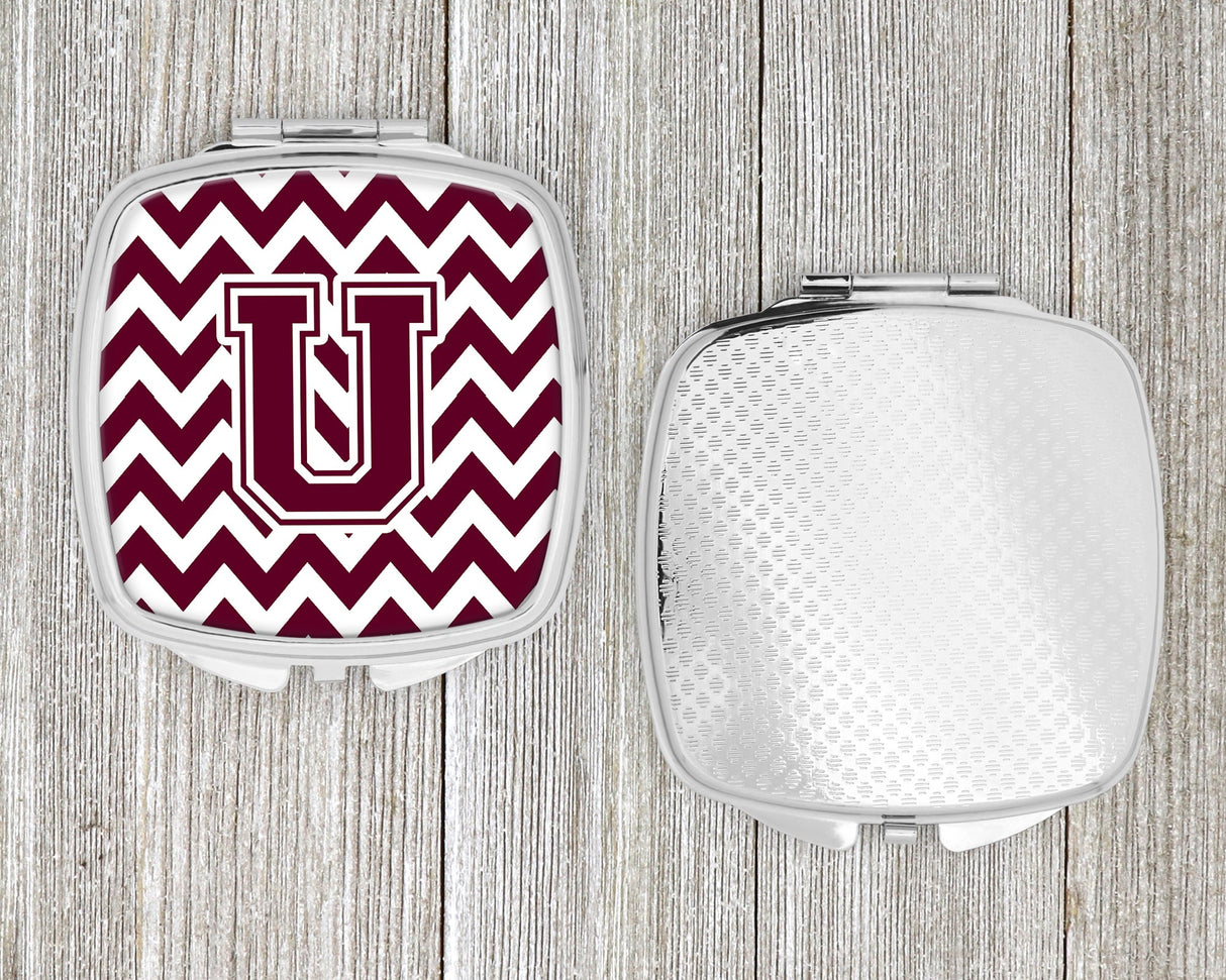 Letter U Chevron Maroon and White  Compact Mirror CJ1051-USCM by Caroline's Treasures