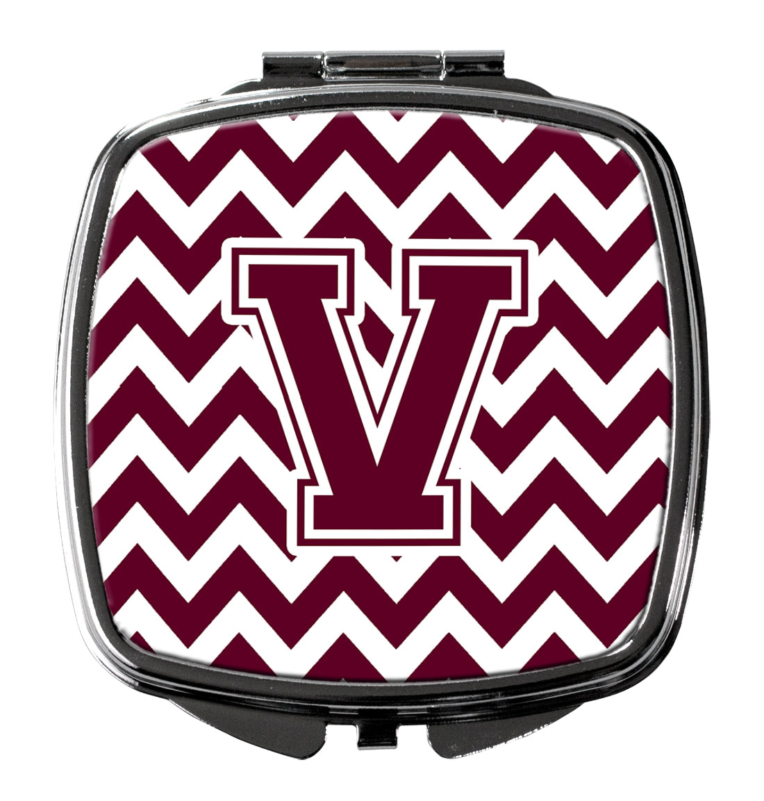 Letter V Chevron Maroon and White  Compact Mirror CJ1051-VSCM by Caroline's Treasures