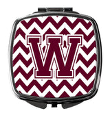 Letter W Chevron Maroon and White  Compact Mirror CJ1051-WSCM by Caroline's Treasures