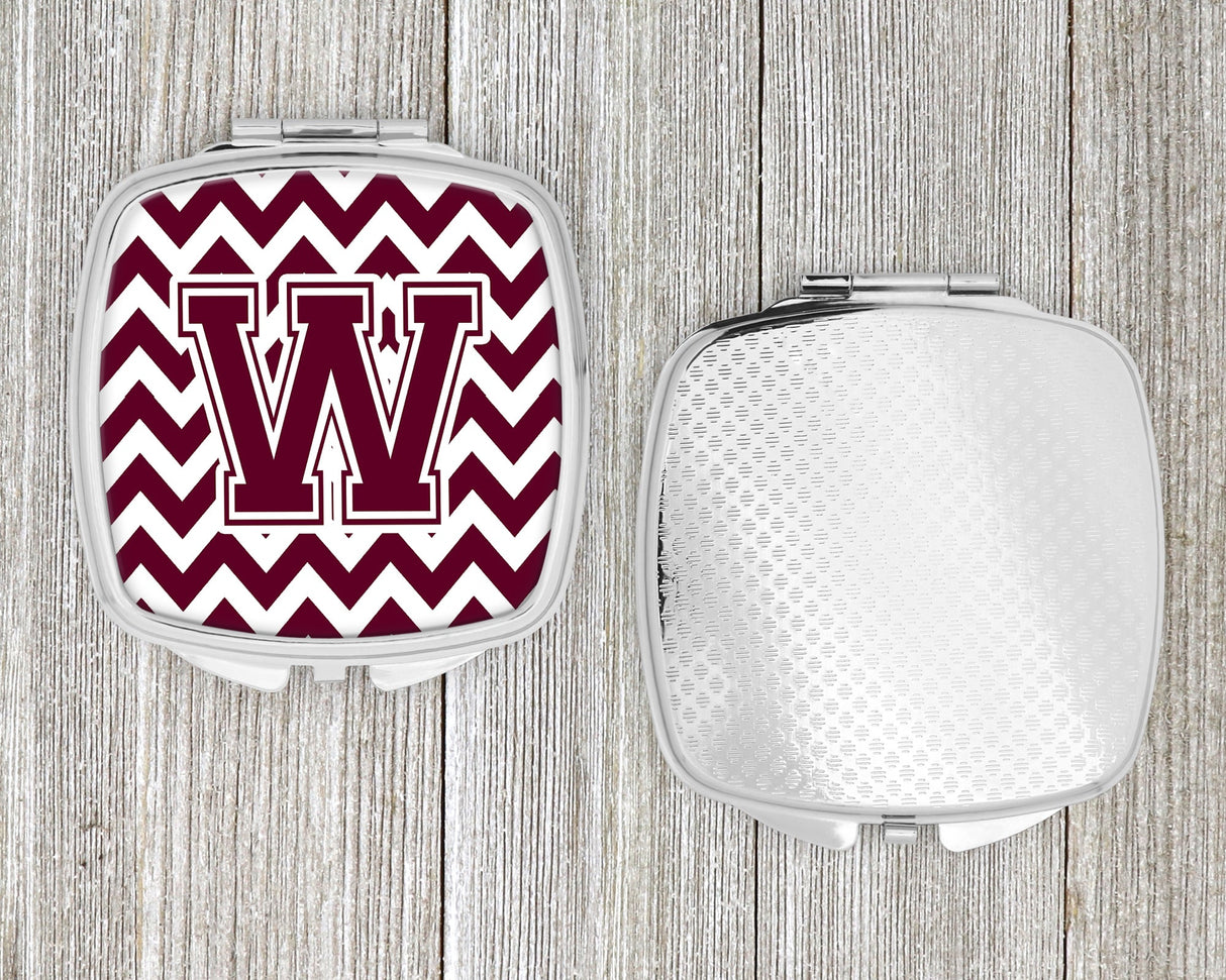 Letter W Chevron Maroon and White  Compact Mirror CJ1051-WSCM by Caroline's Treasures