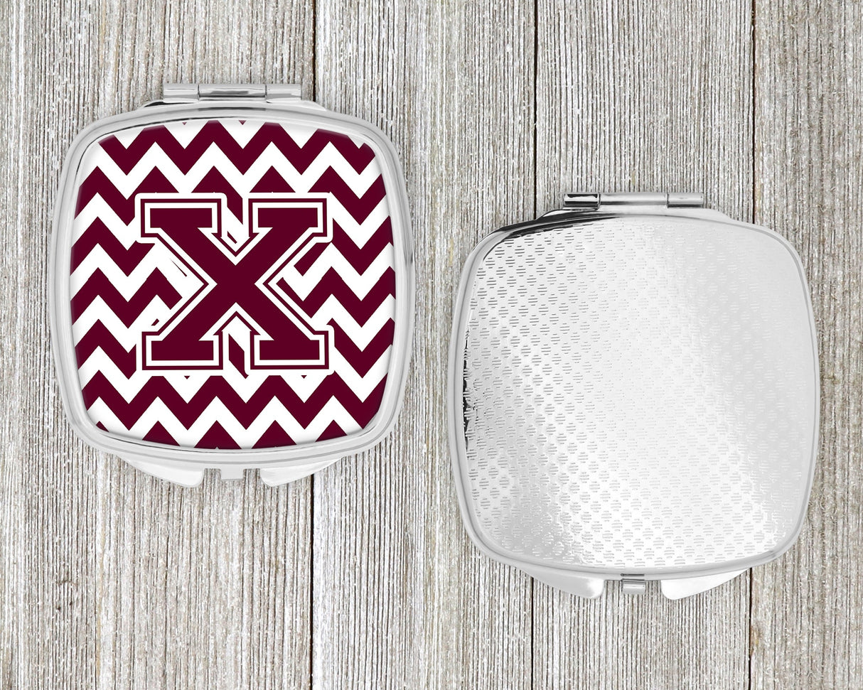 Letter X Chevron Maroon and White  Compact Mirror CJ1051-XSCM by Caroline's Treasures