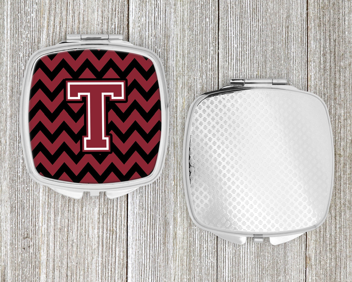 Letter T Chevron Garnet and Black  Compact Mirror CJ1052-TSCM by Caroline's Treasures