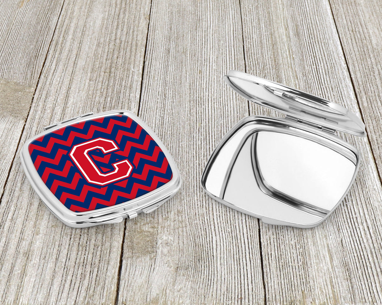 Letter C Chevron Yale Blue and Crimson Compact Mirror CJ1054-CSCM by Caroline's Treasures