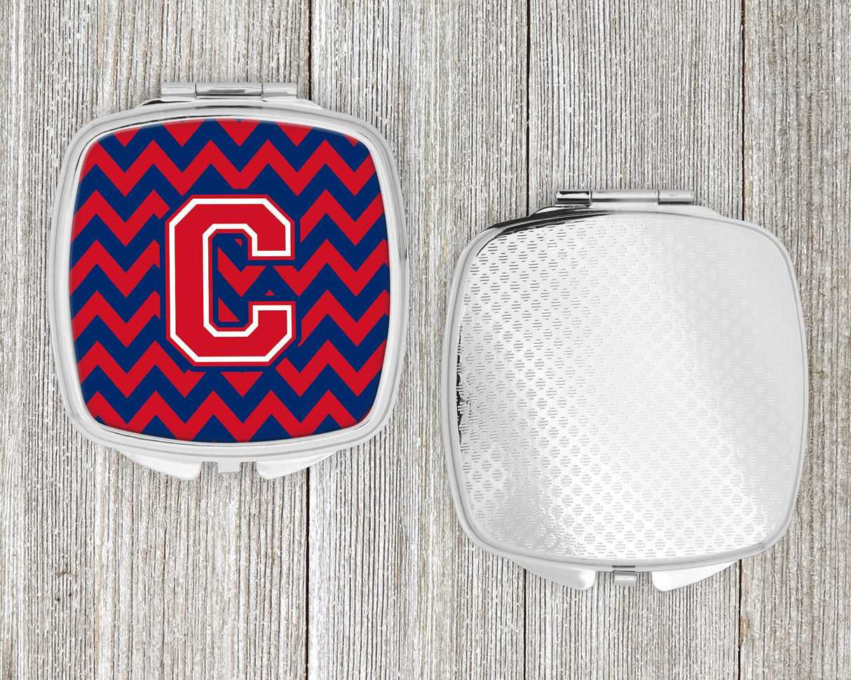 Letter C Chevron Yale Blue and Crimson Compact Mirror CJ1054-CSCM by Caroline's Treasures