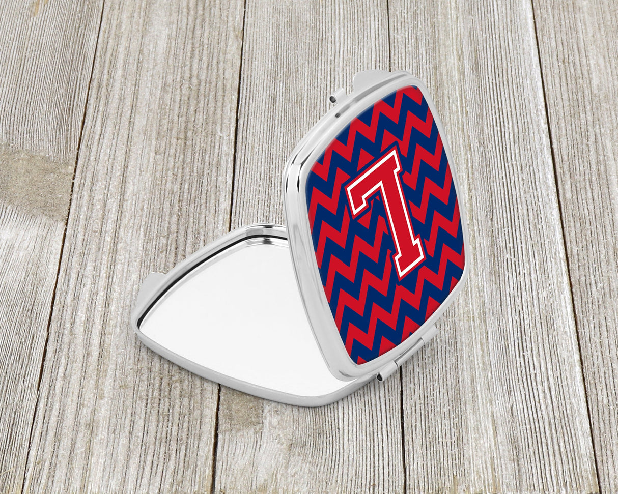 Letter L Chevron Yale Blue and Crimson Compact Mirror CJ1054-LSCM by Caroline's Treasures