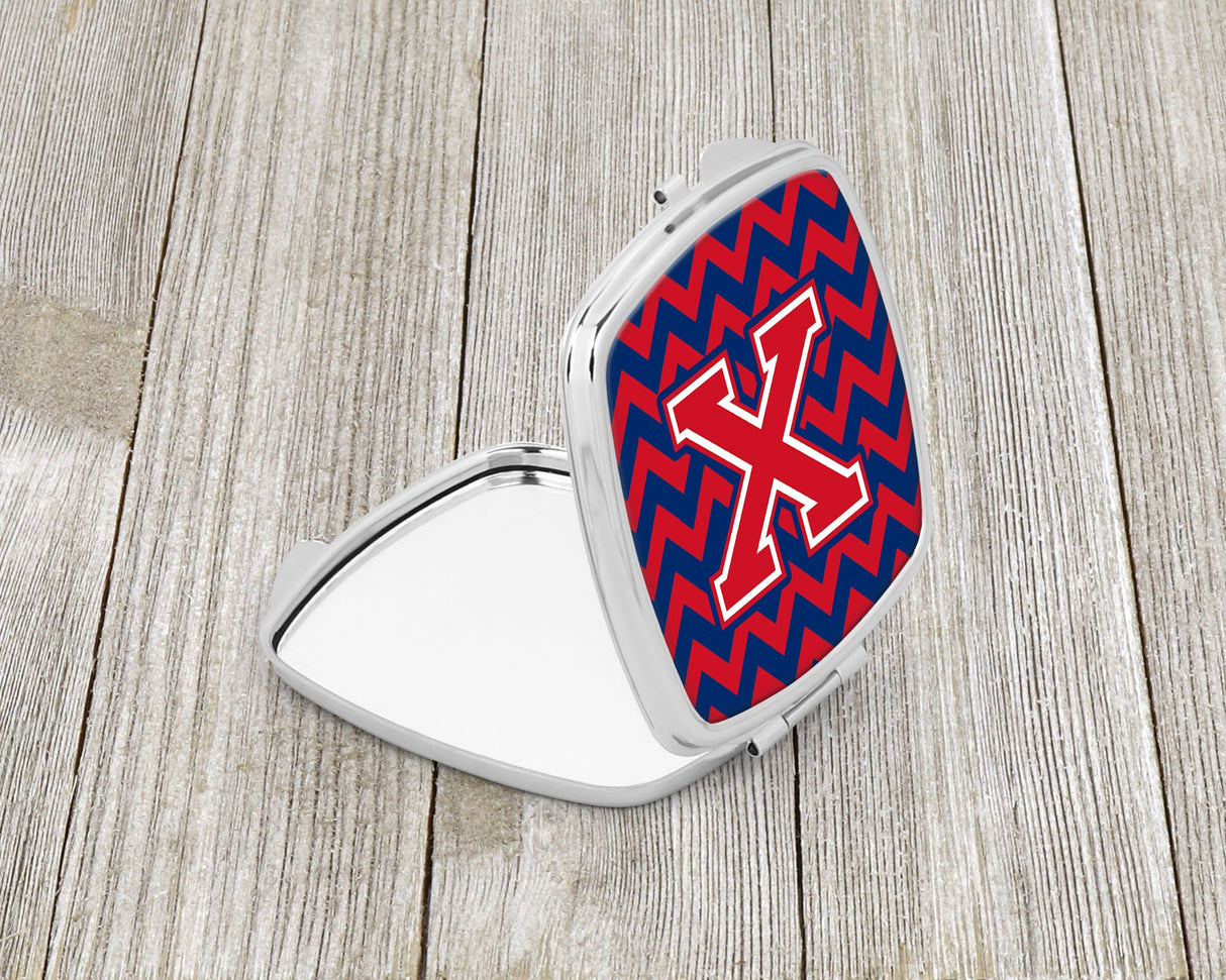 Letter X Chevron Yale Blue and Crimson Compact Mirror CJ1054-XSCM by Caroline's Treasures