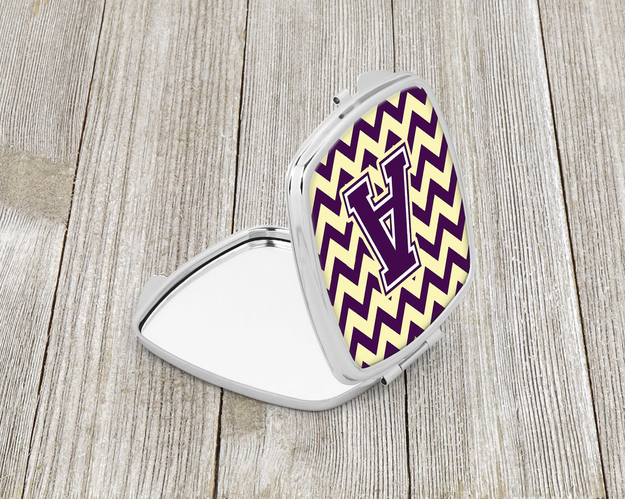 Letter A Chevron Purple and Gold Compact Mirror CJ1058-ASCM by Caroline's Treasures