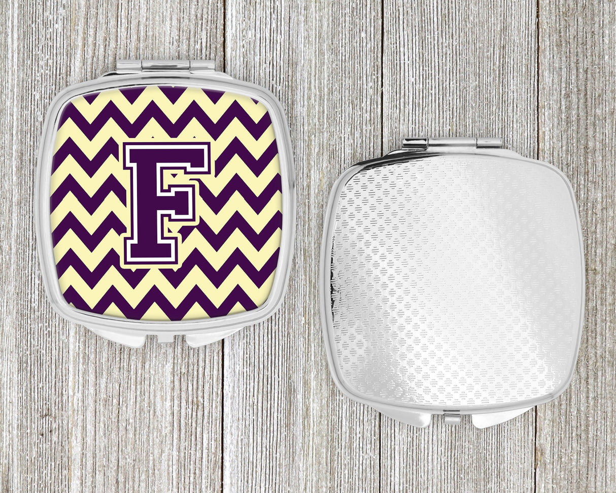 Letter F Chevron Purple and Gold Compact Mirror CJ1058-FSCM by Caroline's Treasures