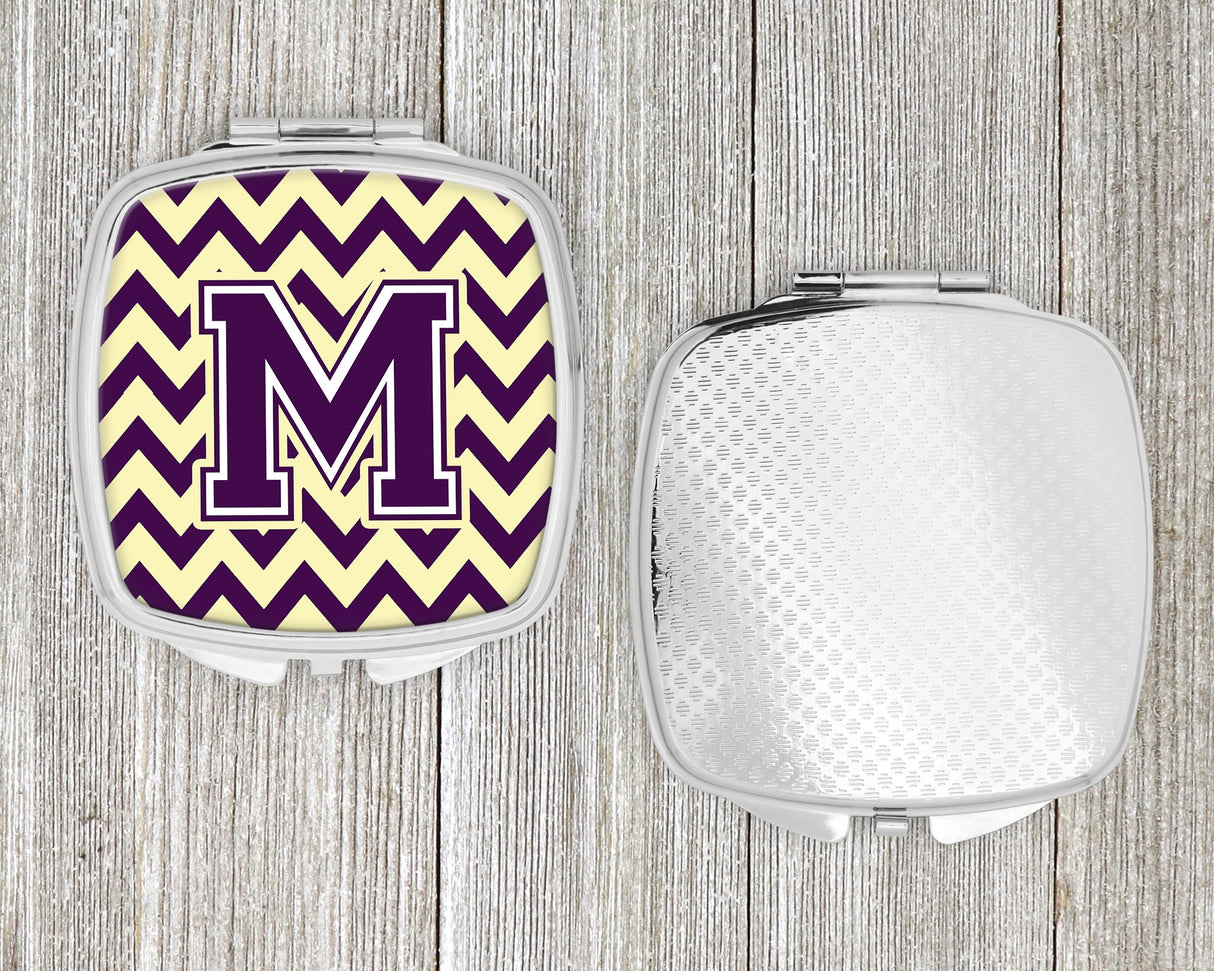 Letter M Chevron Purple and Gold Compact Mirror CJ1058-MSCM by Caroline's Treasures