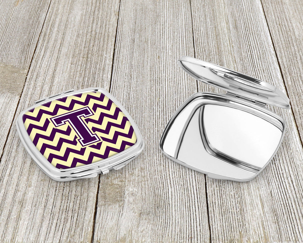 Letter T Chevron Purple and Gold Compact Mirror CJ1058-TSCM by Caroline's Treasures