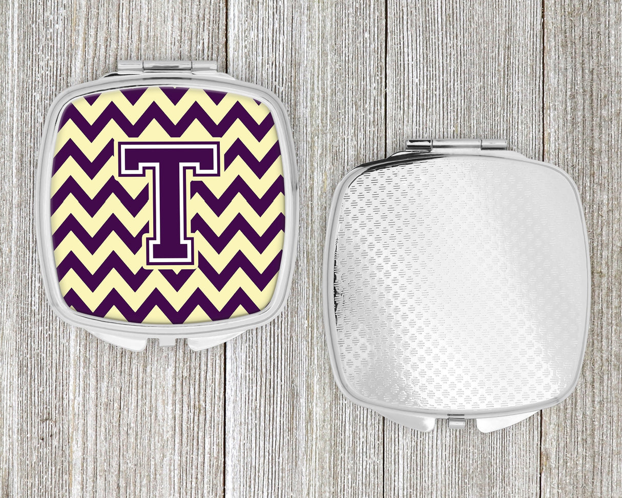 Letter T Chevron Purple and Gold Compact Mirror CJ1058-TSCM by Caroline's Treasures