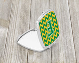 Letter F Chevron Green and Gold Compact Mirror CJ1059-FSCM by Caroline's Treasures