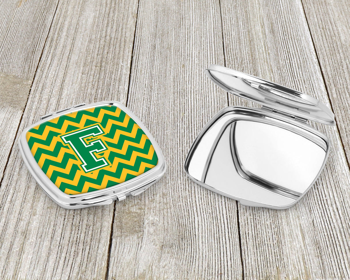 Letter F Chevron Green and Gold Compact Mirror CJ1059-FSCM by Caroline's Treasures