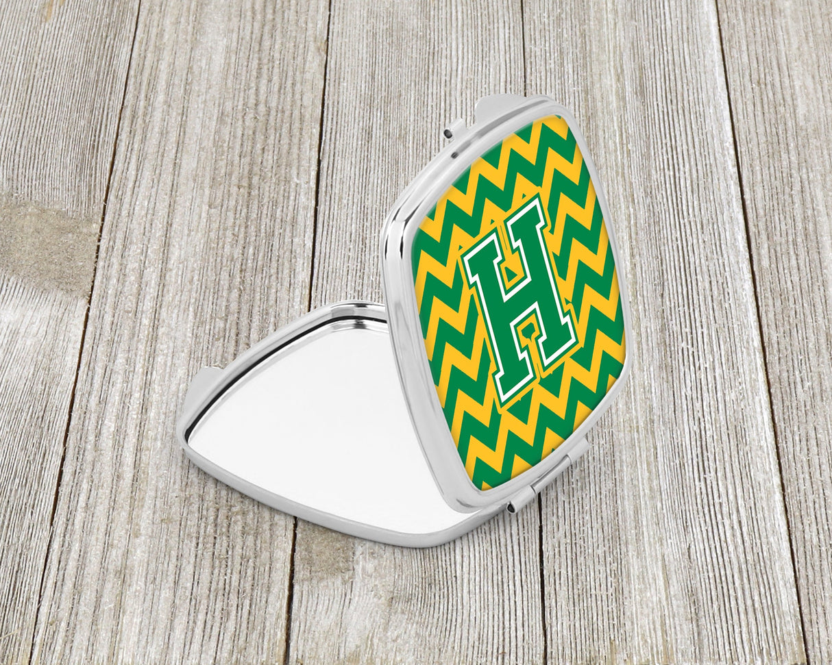 Letter H Chevron Green and Gold Compact Mirror CJ1059-HSCM by Caroline's Treasures