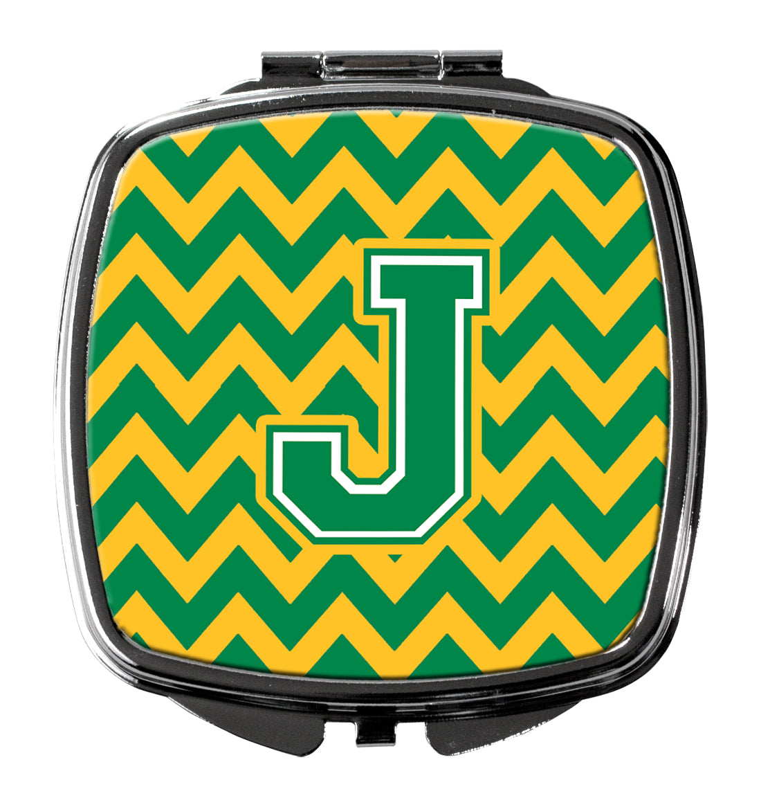 Letter J Chevron Green and Gold Compact Mirror CJ1059-JSCM by Caroline's Treasures