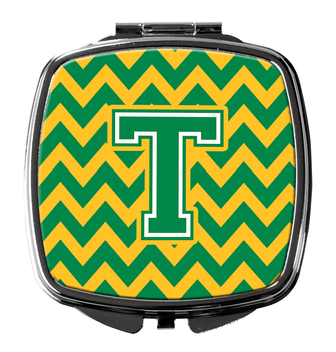 Letter T Chevron Green and Gold Compact Mirror CJ1059-TSCM by Caroline's Treasures