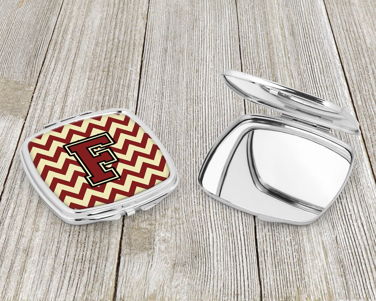 Letter F Chevron Maroon and Gold Compact Mirror CJ1061-FSCM by Caroline's Treasures