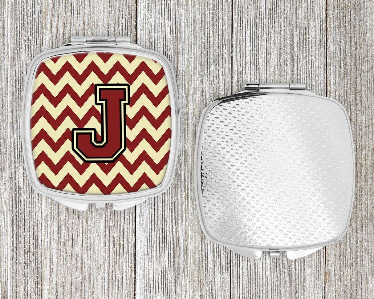 Letter J Chevron Maroon and Gold Compact Mirror CJ1061-JSCM by Caroline's Treasures