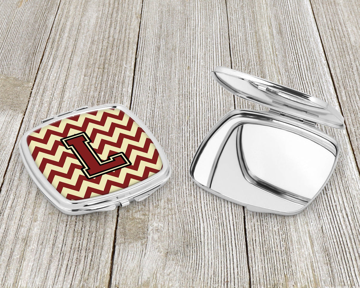 Letter L Chevron Maroon and Gold Compact Mirror CJ1061-LSCM by Caroline's Treasures