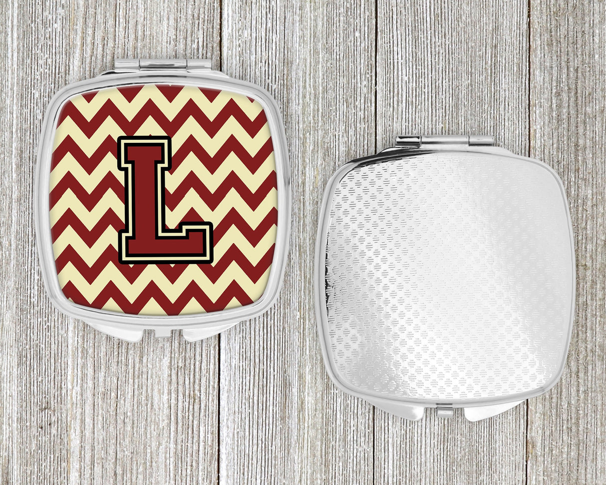 Letter L Chevron Maroon and Gold Compact Mirror CJ1061-LSCM by Caroline's Treasures