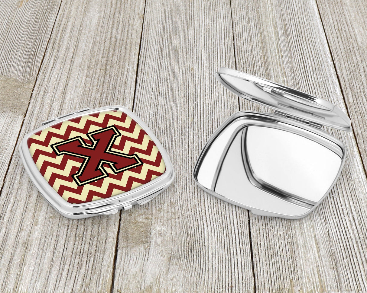 Letter X Chevron Maroon and Gold Compact Mirror CJ1061-XSCM by Caroline's Treasures