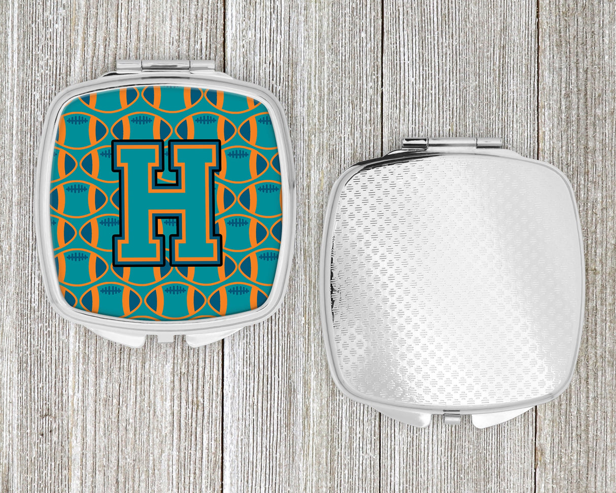 Letter H Football Aqua, Orange and Marine Blue Compact Mirror CJ1063-HSCM by Caroline's Treasures