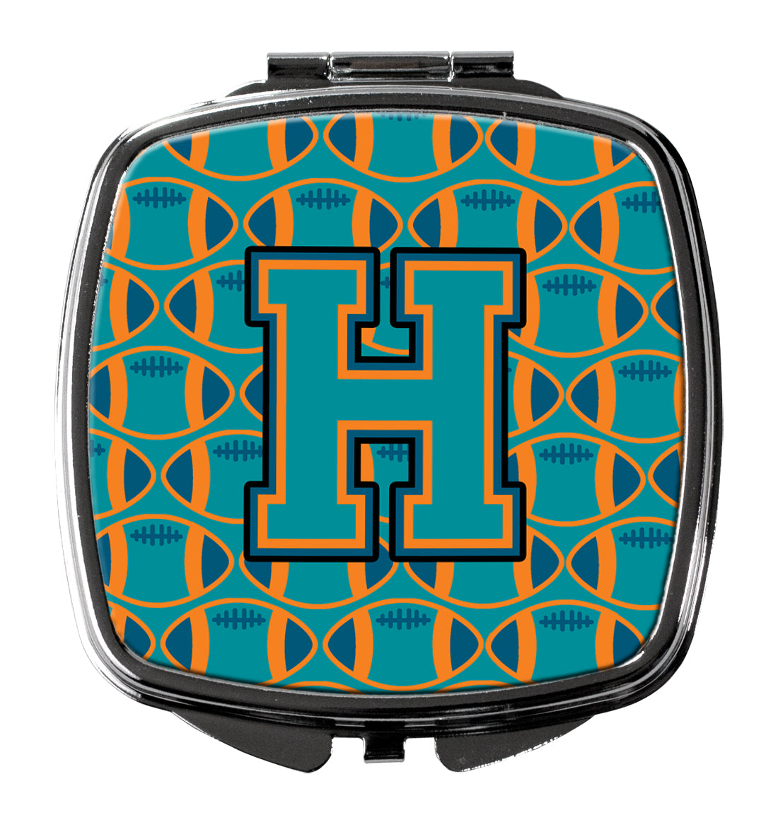 Letter H Football Aqua, Orange and Marine Blue Compact Mirror CJ1063-HSCM by Caroline's Treasures