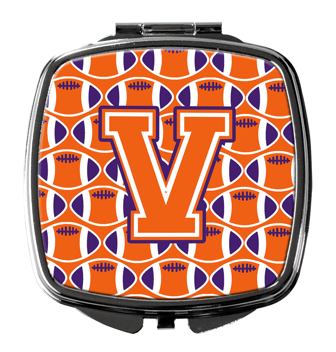 Letter V Football Orange, White and Regalia Compact Mirror CJ1072-VSCM by Caroline's Treasures