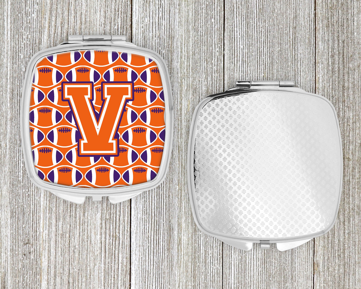 Letter V Football Orange, White and Regalia Compact Mirror CJ1072-VSCM by Caroline's Treasures