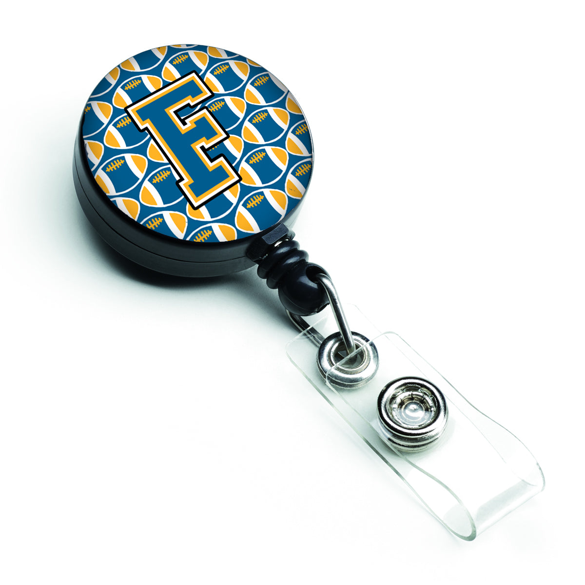 Letter F Football Blue and Gold Retractable Badge Reel CJ1077-FBR by Caroline's Treasures