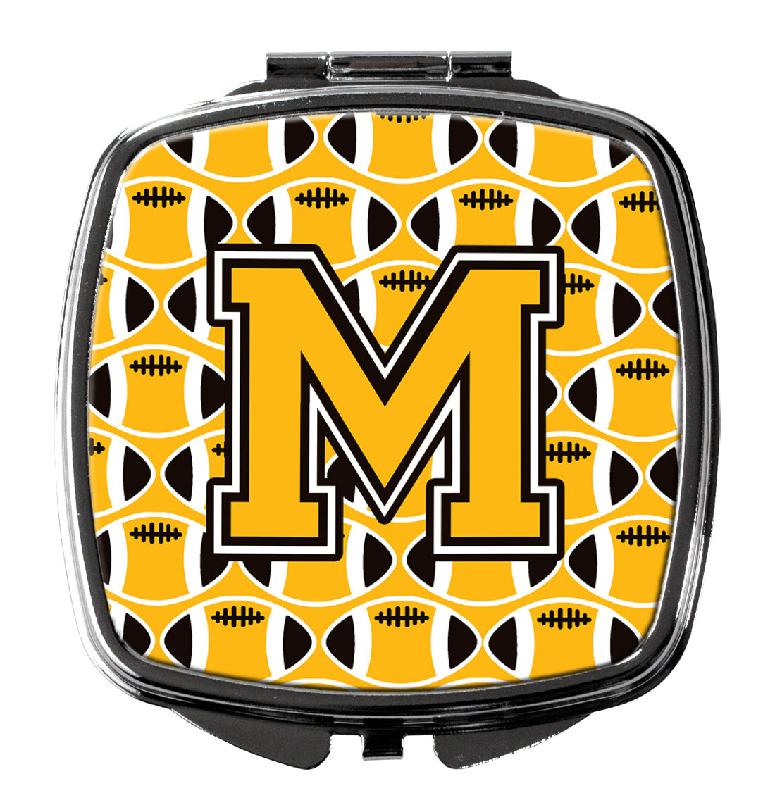 Letter M Football Black, Old Gold and White Compact Mirror CJ1080-MSCM by Caroline's Treasures